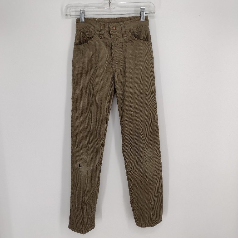Vintage Levi's Big E Sta-Prest HOLE KNEE Brown Corduroy Pants Kids W 22 L 25.5
